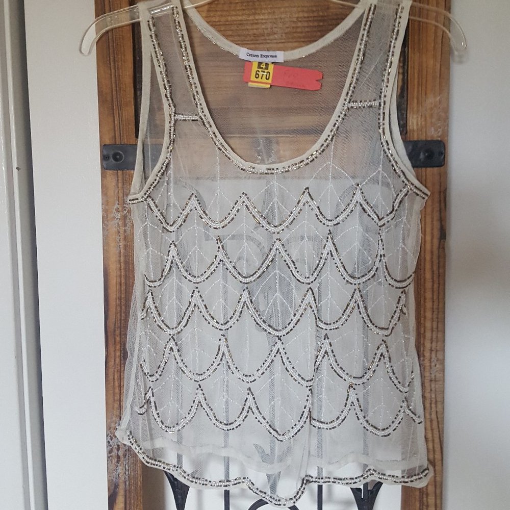 Cotton Express Sheer Beaded Tank